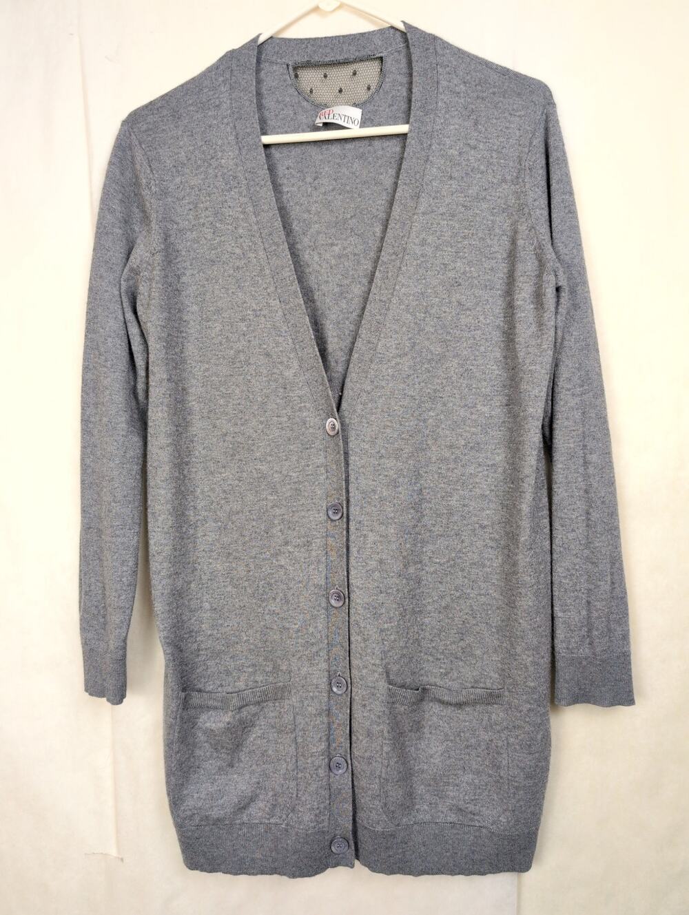 Red Valentino grey cashmere and silk cardigan sweater Size Med Luxe Old Money